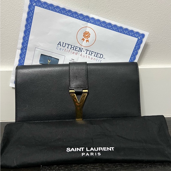 Yves Saint Laurent Black Leather Clutch with Gold Accent - Picture 5 of 5